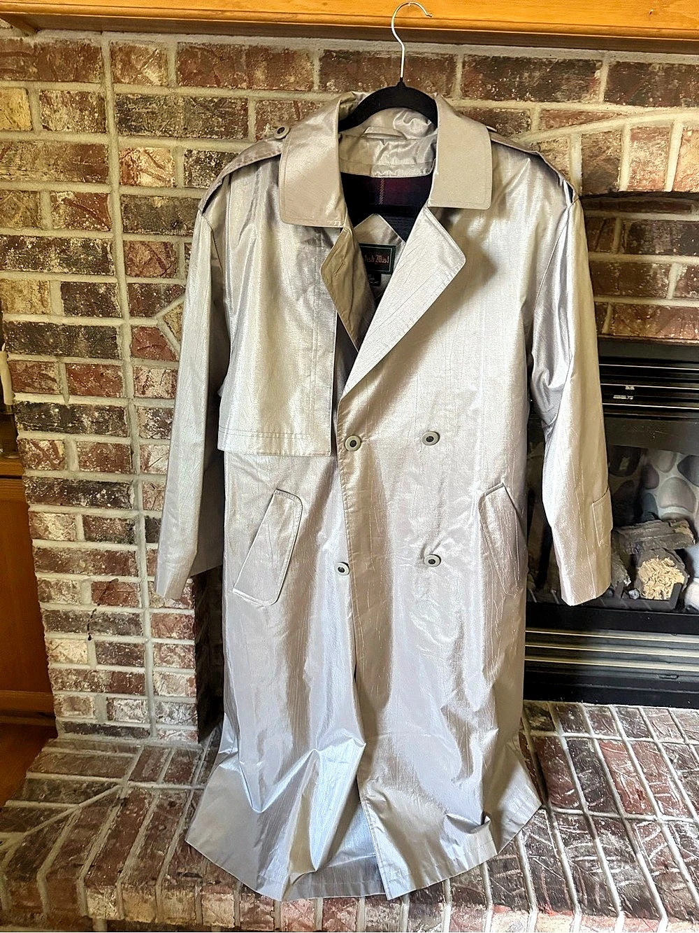 Metallic Plaid-Lined Trench Coat Size 12